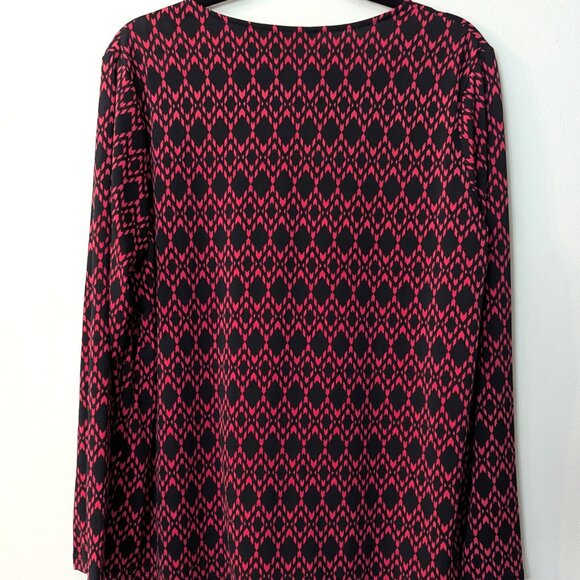 Susan Graver Women's Red & Black Diamond Print Long Sleeve Tunic Blouse. Size L - Picture 3 of 3